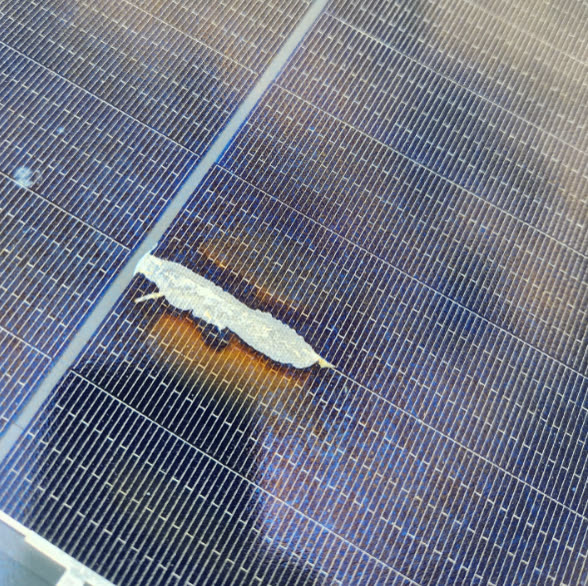A stain burned onto a solar panel cell